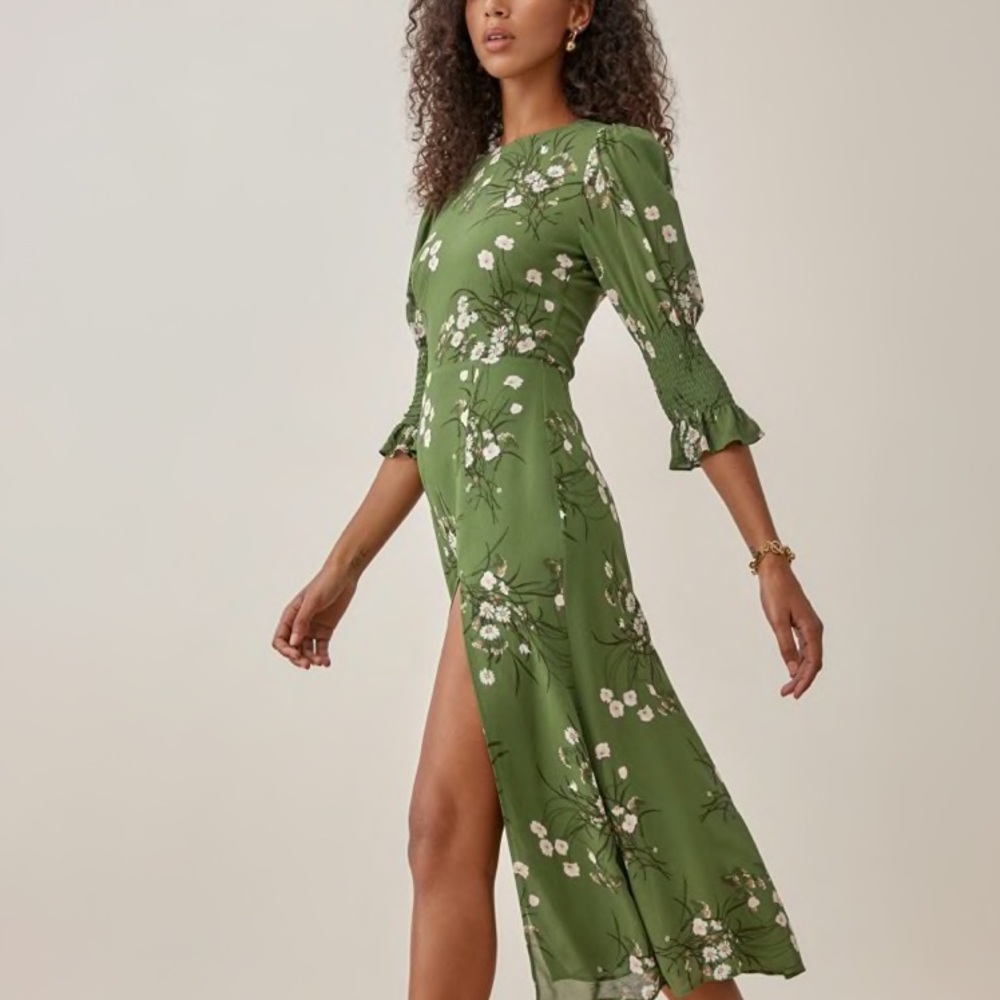Reformation Green Floral Dress